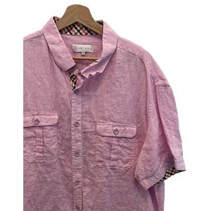 Amiani Linen Button-Up Shirt Mens‎ XXL Flip Cuff Pink Short Sleeve Resort Cruise